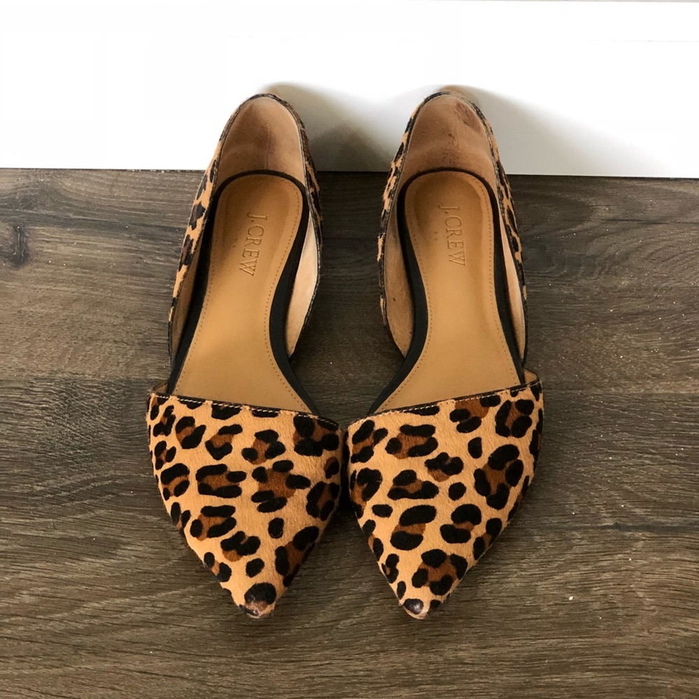 J. Crew Leopard Print Pointed Toe Flats - Tan and Black